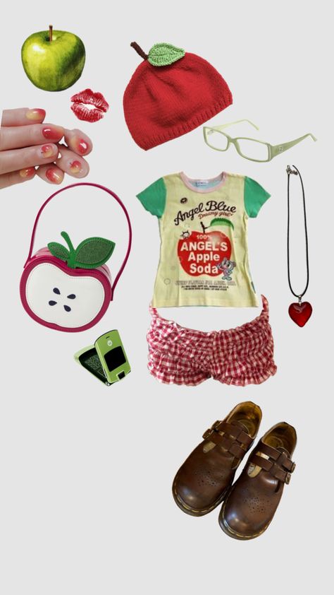 Apple Apple Core Outfits, Apple Inspired Outfits, Apple Aesthetic Outfit, Apple Girl Aesthetic, Apple Shoes, Apple Outfits, Apple Outfit, Twee Aesthetic, Apple Clothes