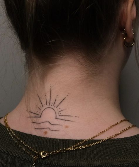 Sun-sea tattoo in the neck Sea Tattoo, Sun Tattoo, Neck Tattoo, Tattoos