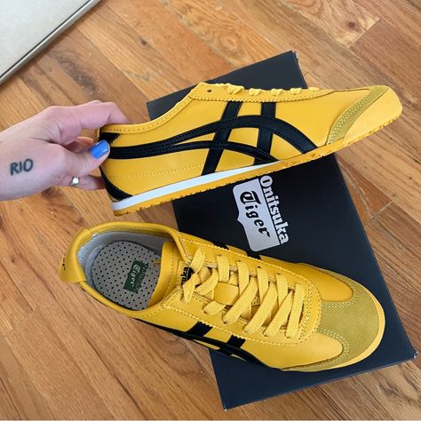 Yellow And Black Onitsuka Tiger Mexico 66. Worn Once. Authentic. Comes With Box. Women’s 8. Onitsuka Tiger Mexico 66 Yellow, Mexico 66 Yellow, Black Onitsuka Tiger, Yellow Shoes Outfit, Tiger Shoes, Sneakers Box, Tiger Mexico 66, Onitsuka Tiger Mexico 66, Mexico 66