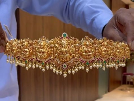 Temple Jewellery Vaddanam, Astalakshmi Vaddanam Gold, Vadanam Latest Designs, Light Weight Vaddanam Designs Gold, Vaddanam Designs Gold Indian Bridal, Gold Vaddanam With Grams, Gold Vaddanam Designs Latest, Ashtalakshmi Vaddanam, Vadanam Designs Gold