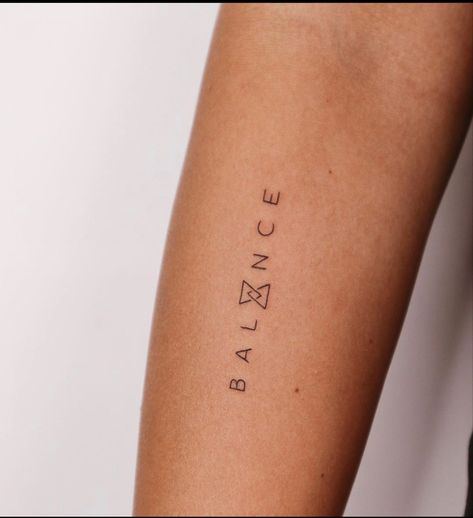 Small Tattoos Motivation, Balance Tattoo Minimalist Word, Balance Tatoos Ideas, Balance Word Tattoo, Balance Tattoo Word, Tattoo Minimal Text, Balance Tatoos, Small Abstract Tattoo, Balance Tattoo Ideas