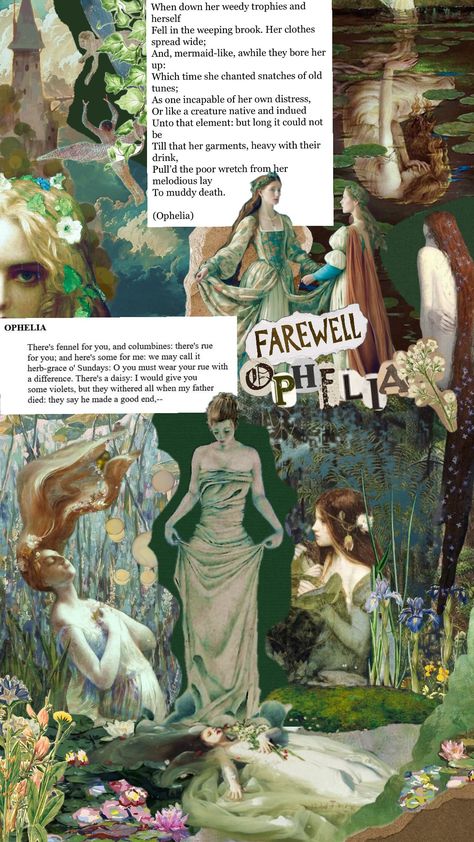 Farewell Ophelia. #shakespeare #ophelia #hamlet #theatre #tragedy #whimsical #dead #drowning #floral #pond #river #freshwater #heroine #fantasy #period #femalecharacter #poetry Ophelia And Hamlet, Hamlet Theatre, Ophelia Shakespeare, Ophelia Hamlet, Period, Poetry, Floral