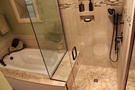 transitional Small Tubs, Tubs Ideas, Bath Shower Combination, Bathroom Remodel Plans, Tub To Shower Remodel, Bathtub Shower Combo, Shower Remodel Diy, Tub Remodel, Small Shower Remodel