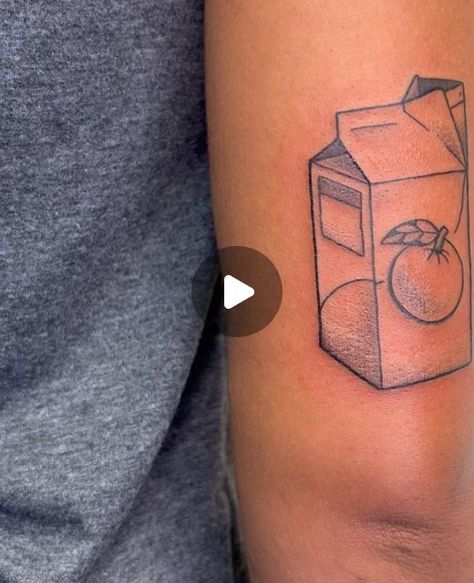 Aaron Murray ✨ Michigan Tattoo Artist on Instagram: "Super cute orange juice tattoo • Thank you Morgan for your trust 🧃 • • • • • #blackwork #tattoo #tattoodesign #blackandgreytattoo #michigantattooers #michigantattoo #illustration #art #linework #artstudent #college #artistsoninstagram #artwork #detroitartist #17thcicada #tattooapprentice #apprentice" Lunchbox Tattoo, Orange Line Tattoo, Juice Box Tattoo Simple, Orange Tattoo Line Art, Orange Juice Box Tattoo, Orange Juice Tattoo, Orange Juice Carton Tattoo, Juice Carton Tattoo, Apple Juice Box Tattoo