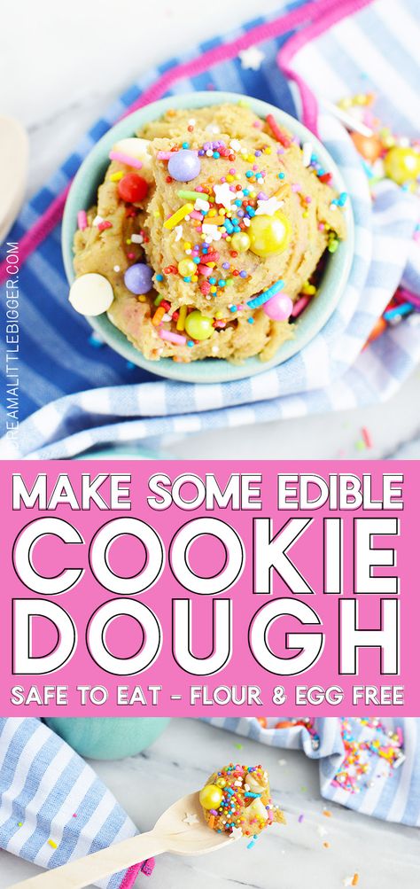 Edible Cookie Dough - No Eggs, No Flour - Dream a Little Bigger Cookie Dough No Eggs, Cookie Dough To Eat, Edible Cookie Dough Recipe, Cookie Dough Recipe, Raw Cookie Dough, Gooey Cookies, Mug Cakes, Cookie Dough Recipes, Edible Cookies