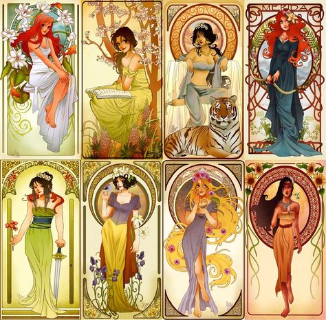 art nouveau disney princesses | Disney Nouveau - The Princesses of Rebirth, Ambition, Passion ... Art Nouveau Disney, Fan Art Disney, The Disney Princesses, Princesas Disney Anime, Illustration Art Nouveau, Disney Princess Characters, Animation Disney, Art Nouveau Illustration, Images Disney