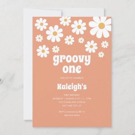 Retro Groovy One 70's Style Birthday Invitation Boho Typography, Two Groovy Birthday, Groovy One, Two Groovy, Groovy Birthday, Hippie Birthday, Style Birthday, Retro Birthday, Boho Kids