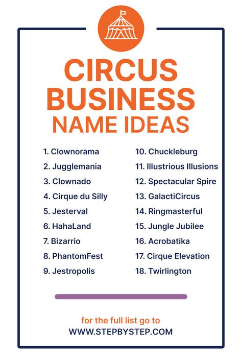 Step right up to success with these exciting and catchy circus business name ideas! Perfect for attracting audiences to your spectacular shows. Circus Names, Business Name Generator, Business Name Ideas, Name Generator, Business Problems, Name Ideas, Start Up Business, Business Tools, Business Names