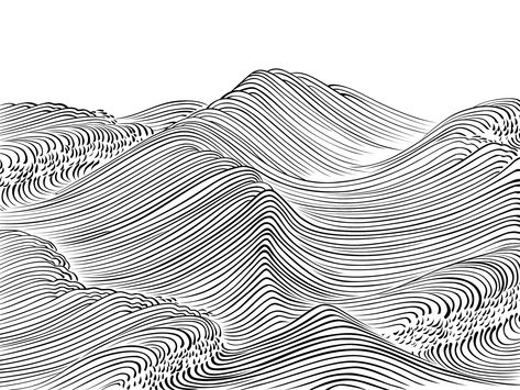 Ocean Line Art, Smooth Curly Hair, Ocean Wave Drawing, Bw Wallpaper, Waves Sketch, Sticker Overlay, Background Sketch, Ocean Drawing, Wave Drawing