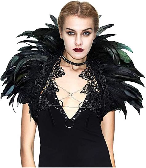 Amazon.com: L'VOW Black Crow Feather Cape Shawl Halloween Devil Wings Maleficent Costume (Black): Clothing Devil Wings, Crow Feather, Feather Scarf, Feather Cape, Maleficent Costume, Gothic Costume, Warrior Outfit, Cape Shawl, Black Crow