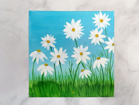 How To Paint Daisies for Beginners (Easy Painting with Youtube Video) Easy Summer Painting Ideas, Paint Daisies, Summer Painting Ideas, Beginner Acrylic Painting, Daisy Drawing, Painted Daisies, Vase Painting, Painting Flowers Tutorial, Easy Flower Painting