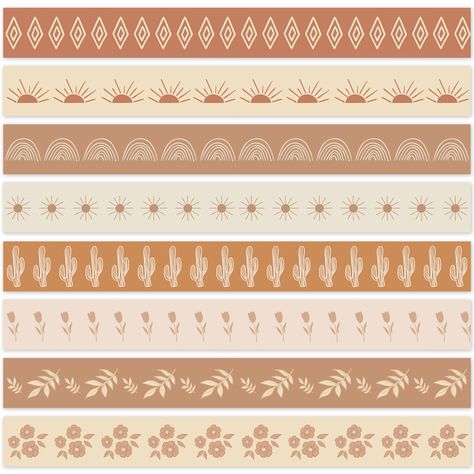 PRICES MAY VARY. The Amount of Package - Comes with 72pcs boho theme bulletin border stickers in 8 designs, each design contains 9pcs, sufficient for classroom decoration. Novel Design - Our bulletin border stickers are printed with rainbow, sun, cactus, tulip, etc., full of modern boho feeling, and can add a exquisite effect to your decoration. Premium Material - Made of good material paper, durable and safe, easy to stick and peel, you can easily stick them on the bulletin board, blackboard an Boho Western Classroom, Boho Western Classroom Theme, Boho Border Design, Boho Bulletin Board Border, Groovy Boho Bulletin Board, Western Svg Bohemian, Bulletin Borders, Bulletin Board Borders, Boho Theme