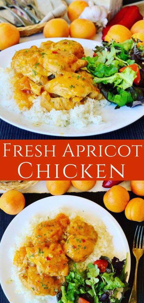 Apricot Chicken made in a slow cooker. Made with fresh apricots and no unpronounceable ingredients. Your family will love this summer dinner favorite. Apricot Chicken Slow Cooker, Apricot Chicken Recipes, Quick Vegetarian Recipes, Fresh Apricots, Chicken Slow Cooker, Slow Cooker Casserole, Apricot Recipes, Apricot Chicken, Chicken Thigh Recipes Oven