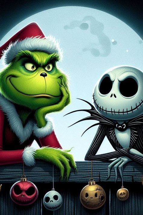 Grinch And Jack Skellington, Immagini Grinch, Christmas Cartoon Movies, Jack Skellington Christmas, Nightmare Before Christmas Pictures, Grinch Images, Grinch Stuff, Nightmare Before Christmas Drawings, Nightmare Before Christmas Wallpaper