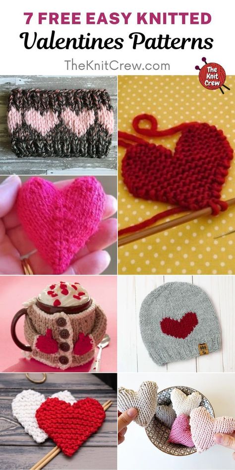 7 Free Knitted Valentines Patterns Ideas. 7 Free Knitted Valentines Patterns Ideas curated by The Knit Crew. All Free Knitting, Knitted Heart Pattern, Heart Projects, Valentines Patterns, Knitted Heart, Simple Sweaters, Mug Cozy, Patterns Ideas, Knitting Supplies