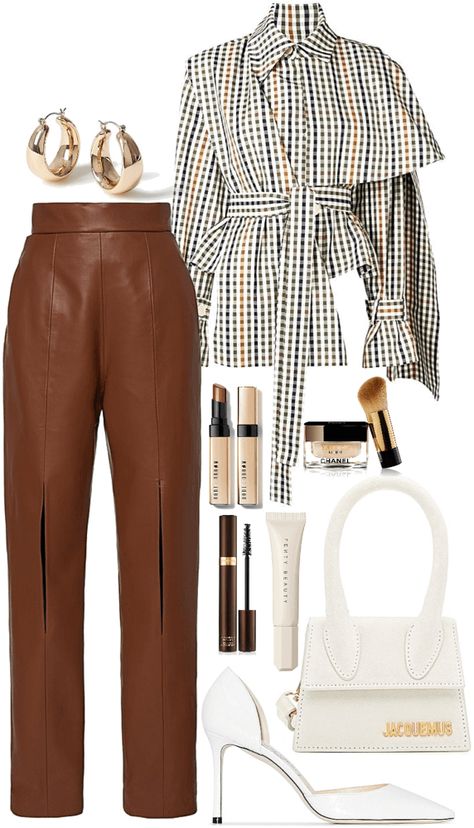 Work Earrings Outfit, Brown Business Casual Outfits, Earring Outfit Ideas, Classy Brown Outfit, Leather Pants Outfits, Stylish Business Casual, Stylish Work Attire, Classy Work Outfits, Stylish Work Outfits