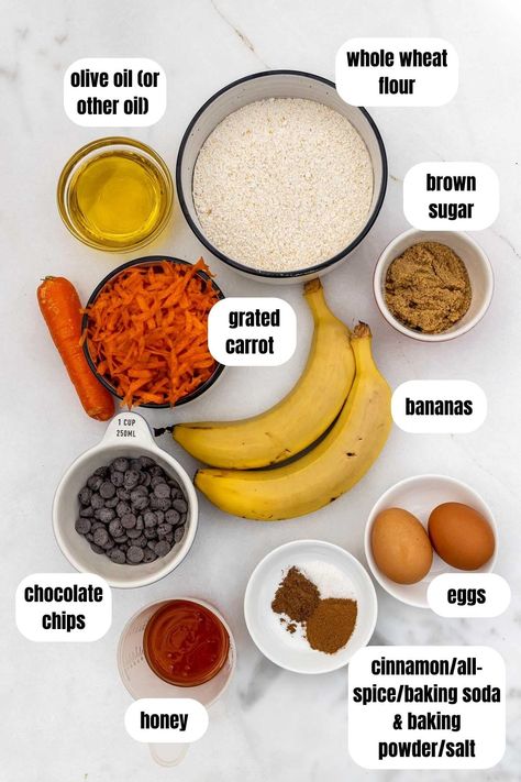 Healthy muffins that taste like carrot cake! One pan, 30-minute carrot banana muffins are perfect for lunch boxes, breakfasts & snacks. Oatmeal Carrot Cake Muffins, Rolled Oats Recipe Breakfast, Carrot Muffins Healthy, Easy Healthy Banana Muffins, Healthy Banana Bread Muffins, Carrot Banana Muffins, Muffins Carrot, Carrot Muffins Easy, Banana Bread Muffins Healthy