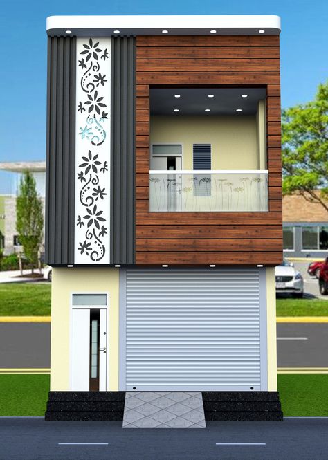 20 Ft Front Elevation, Front Balcony Glass Design, Home Wall Decor Ideas, Ideas With Wood, 3d Front Elevation, Elevation House, Elevation Ideas, Balcony Glass Design, Home Window Grill Design