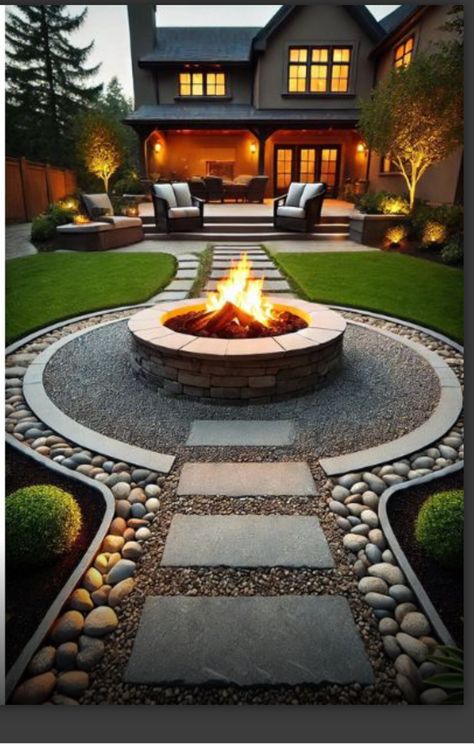 Gravel Fire Pit Ideas, Gravel Fire Pit, Pretty Backyard, Colorado Landscaping, Yard Entrance, Small Backyard Landscaping Designs, Fire Pit Ideas, Pavers Backyard, Fire Pit Landscaping