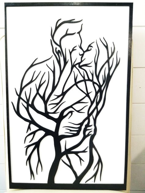 Wood Silhouette Art, Cool Silhouette Art Ideas, Pencil Art Love Couple, Silhouette Art Nature, Cool Silhouette Art, Rustic Farm Home, Tape Wall Art, Tree Of Love, House Apartment