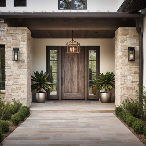 Home Entrance Garden Ideas, Home Outside Entrance Ideas, Entrances To Homes Entryway, Big Entry Door, Luxury Modern Entryway, Extra Wide Front Door Entrance, Single Entry Doors Front Entrances, Custom Front Doors Entrance, House Entrance Door Design