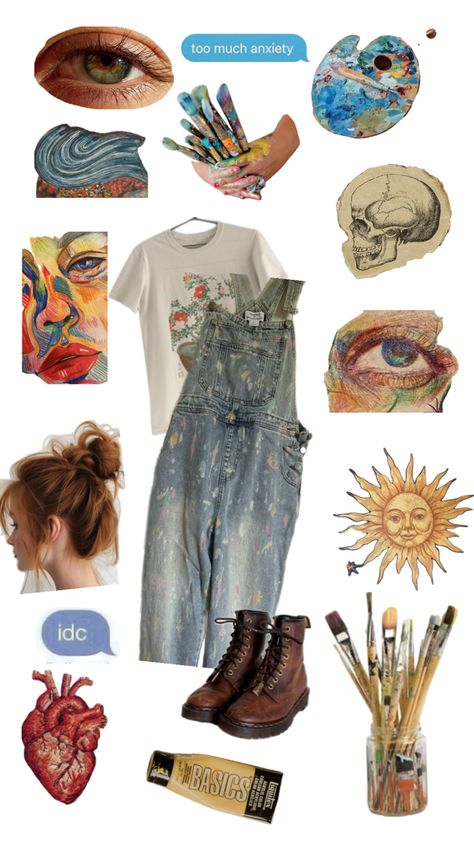 How To Dress Like An Artist Outfit, Messy Artist Aesthetic Outfit, Artist Outfit Style Painter, Messy Artist Aesthetic, Painter Outfits, Artist Outfit Style, Art Aesthetic Outfit, Artist Aesthetic Outfit, Painter Outfit