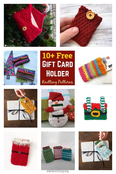 Christmas Gift Card Holder Free Knitting Pattern Free Gift Card Holder, Library Card Holder, Christmas Gift Card Holder, Crochet Ornament Patterns, Elves Gift, Crochet Stocking, Free Christmas Gifts, Crochet Christmas Gifts, Gift Card Envelope