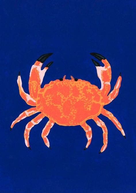 High quality inkjet print on textured matte card, made from an acrylic painting. A5 size card (5.8 x 8.3 inch), blank inside. Crab Painting, Crab Print, Creative Block, Disney Princess Pictures, Quote Backgrounds, Room Posters, Bedroom Art, Blank Greeting Cards, Papaya