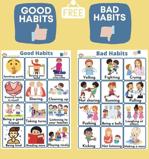 Manners Chart, Good Habits For Kids, Emotions Preschool, Manners For Kids, Bad Choices, Kindness Activities, English Activities For Kids, Learning English For Kids, Kids English