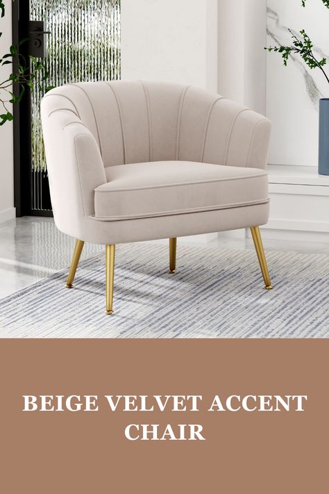 A beige velvet accent chair perfect for your bedroom, living or your reading room. #accentchair #promotion Cream Accent Chairs Set Of Two, Brown Velvet Accent Chair, White And Gold Accent Chair, Cream Accent Chairs Target, Sherpa Accent Chair Living Room, Brown Bedroom, Velvet Accent Chair, Living Room Design Decor, Arm Chairs Living Room