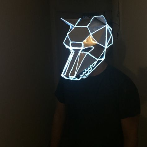 Wintercroft x WhoCaresWhyNot. Light up mask. El wire. Wolf Wintercroft Mask, Mirror Mask, Paper Mask Template, Light Up Hats, Alice Costume, Mascaras Halloween, Teaser Video, Wolf Mask, El Wire