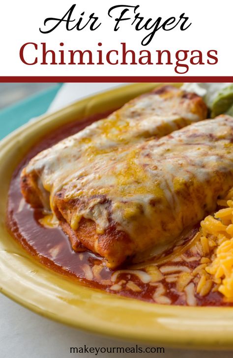 How to make delicious Chimichangas in an Air Fryer.  #chimichanga #Mexican #TacoTuesday #AirFryer #dinner #recipe #easy #makeyourmeals Air Fryer Chimichangas, Burrito Chicken, Chicken Chimichanga, Air Fryer Recipes Chicken Breast, Chicken Chimichangas, Chimichanga Recipe, Mexican Chicken Recipes, Deep Fried Food, Air Fryer Oven Recipes