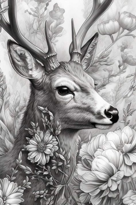 Deer Art Drawing, Deer Art Illustration, Deer With Antlers, Deer Sketch, Deer Drawing, Pencil Drawings Of Animals, Nature Art Drawings, Animal Illustration Art, Animal Drawings Sketches