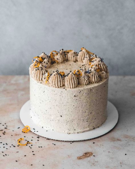 Lemon and Black Sesame Layer Cake - by Edd Kimber Black Sesame Cake, Sesame Cake, Genoise Cake, Edd Kimber, Lemon Cream, Black Sesame, Chiffon Cake, Angel Food Cake, Angel Food