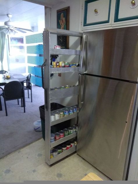 Do THIS in the narrow space next to your fridge and get so much more kitchen storage space! Shelf Next To Fridge, Drawers Upcycle, Kitchen Storage Space, Fit Cargo Pants, Kitchen Design Diy, Fridge Storage, Bathroom Storage Shelves, Refrigerator Storage, Perfect Bedroom