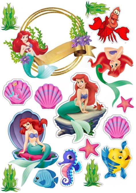 Ariel Topper, Mermaid Topper, Ariel Cake Toppers, 1st Year Cake, Mermaid Happy Birthday, Sweet Birthday Cake, Ariel Cake, Photo Cake Topper, Mermaid Cake Topper