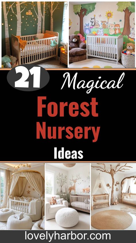 21 Enchanted Forest Nursery Ideas For Magical Vibes Mushroom Nursery Ideas, Baby Room Forest Theme, Woods Themed Nursery, Nature Nursery Theme, Forest Nursery Ideas, Baby Room Murals, Enchanted Forest Nursery Theme, Whimsical Woodland Nursery, Forest Baby Rooms