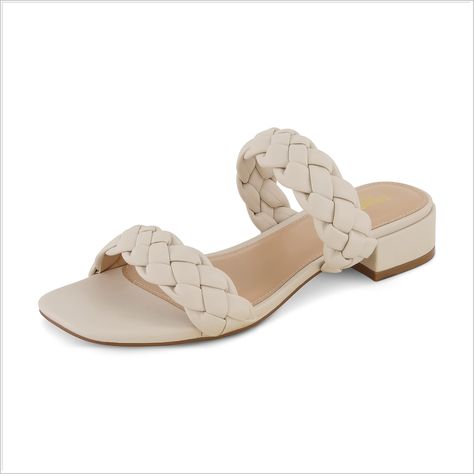 CUSHIONAIRE Women's Nan two band braided low block heel slide sandal +Memory Foam and Wide Widths Available Cushionaire Sandals, Cork Footbed Sandals, Summer Sandals Flat, Open Toe Slippers, Braided Sandals, Girls Heels, Sandals Flat, Low Block Heels, Cute Sandals