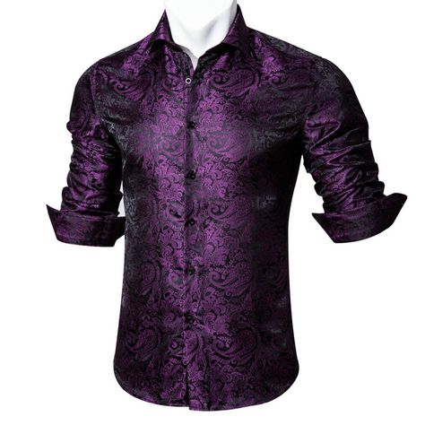 Shirts For Men Designer Casual, Purple Dress Shirt, Shirts For Men Designer, Silk Shirt Dress, Paisley Shirt, Tuxedo Dress, Purple Shirt, Luxury Silk, Paisley Dress