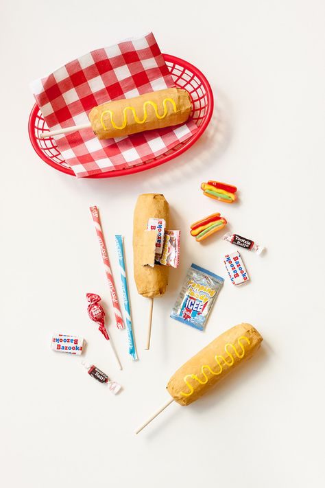 Corn Dog Piñatas | Handmade Charlotte Corn Dog, Handmade Charlotte, Balloon Shapes, Corn Dogs, Valentine Crafts, Valentines Diy, Diy Party, Party Time, Fun Crafts