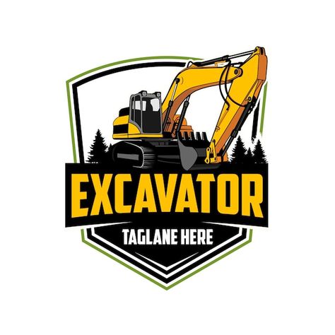 Excavator logo | Premium Vector #Freepik #vector #digger #excavator #heavy-machinery #heavy-equipment Excavator Logo, Transportation Logo, Mechanics Logo, Truck Lettering, Background Photo Studio, Hero Logo, Construction Logo Design, Business Card Modern, Construction Logo