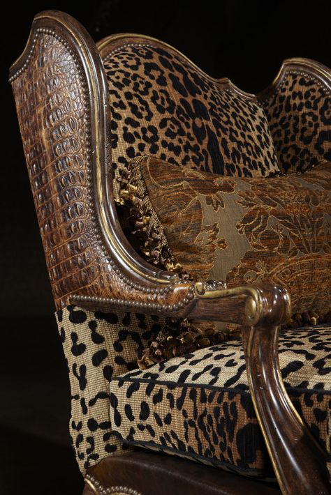 Animal Print # Carved Chair # Embossed leather Animal Print Furniture, British Colonial Decor, Animal Print Decor, British Colonial Style, Colonial Decor, Upholstered Chair, African Decor, Funky Furniture, Beautiful Chair