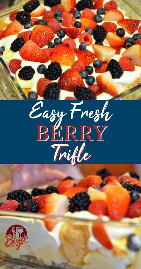 Trifle Strawberry, Berry Trifle Recipe, Light Summer Desserts, Raspberry Trifle, No Bake Chocolate Desserts, Mom Meals, Blackberry Dessert, Angel Food Cake Desserts, Picnic Potluck