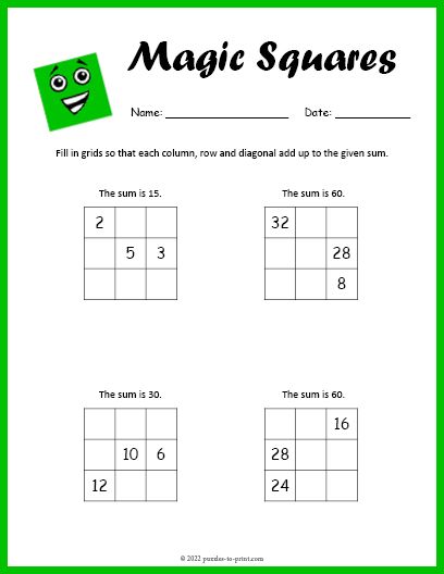 Get your students and kids started with magic squares and soon they will be whizzing through addition problems. Magic squares are the fun way to practice math. Magic Squares Math, Square Worksheet, Class 3 Maths, Magic Squares, Number Puzzles, Numbers For Kids, Word Searches, Word Puzzles, Teacher Classroom