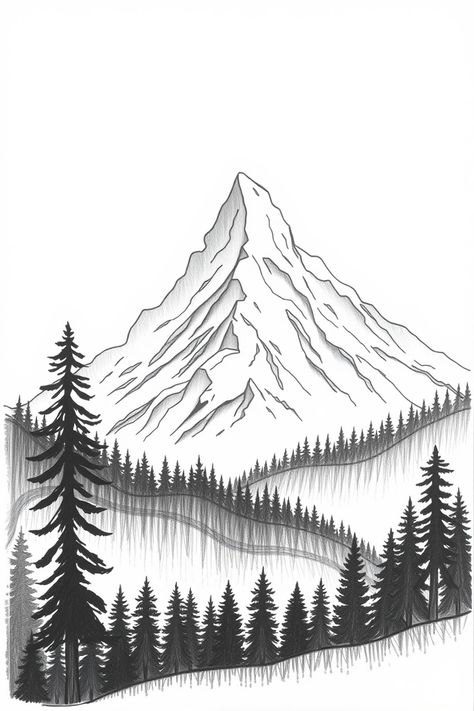 Check Out This Simple Mountain Drawing & 12+ Other Landscape Drawing Ideas! #drawing #drawinginspiration Mountains Landscape Drawing, Simple Drawings Of Nature, Mountain View Drawing, Simple Mountain Drawing, Drawings Of Mountains, Mountain Drawing Simple, Mountain Drawings, Mountain Landscape Drawing, Landscape Drawing Ideas