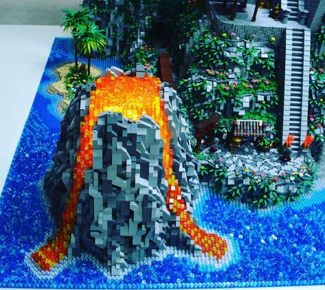 Ben Pitchford on Instagram: “Lego Volcano...🌋 I kept the volcano from an old moc and now my kids use it for their evil lair!👍😄 Working on a new medieval moc...stay…” Lego Volcano, Lego Zoo, Volcano Projects, Evil Lair, Lego Jurassic Park, Lego Jurassic, Lego Micro, Lego Lego, Lego Architecture