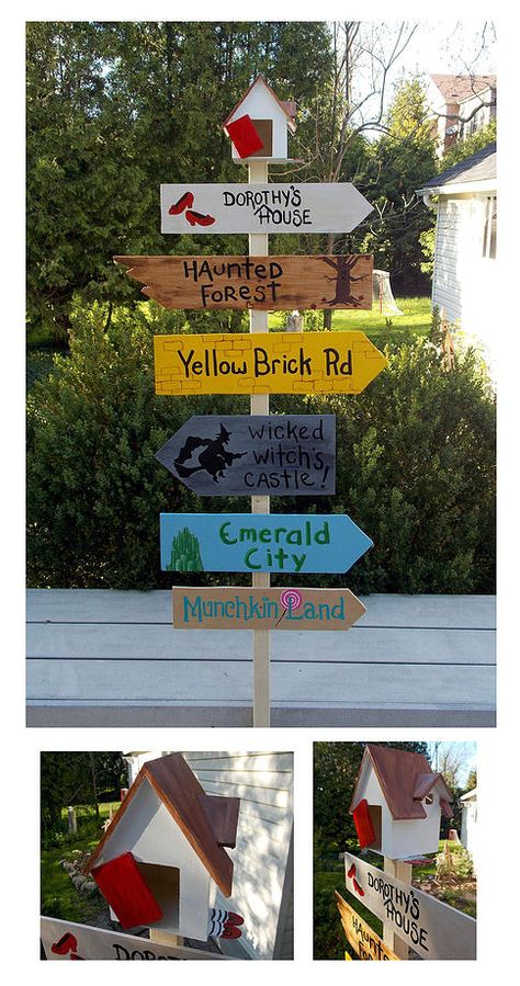 geekery hand crafted jewelry, party ideas D.I.Y decor | D.I.Y. Decor Travel Signs, Wizard Of Oz Play, Wizard Of Oz Musical, Image Font, Handmade Wood Signs, Directional Signs, Sign Post, Trunk Or Treat, Princess Bride