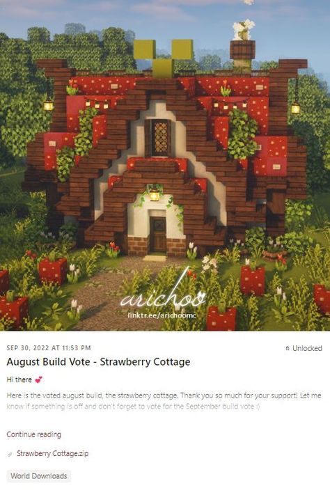 Strawberry Cottage, Case Minecraft, Cottagecore Minecraft, Picture Love, Minecraft House Plans, Minecraft Cottage, Easy Minecraft Houses, Minecraft House Tutorials, Cool Minecraft Creations