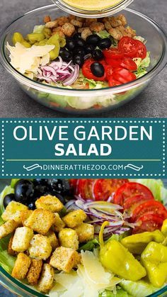 Types Of Salads, Olive Garden Salad Recipe, Garden Salad Recipe, Olive Garden Salad, Resep Salad, Resep Diet, Tasty Videos, Best Salad Recipes, Garden Salad