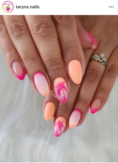 California Nails Ideas, Vacation Beach Nails, Aruba Nails, Pink Ombre Nail Designs, Beach Themed Nails, California Nails, Beach Nail Designs, Beach Nail, Beauty Hacks Nails